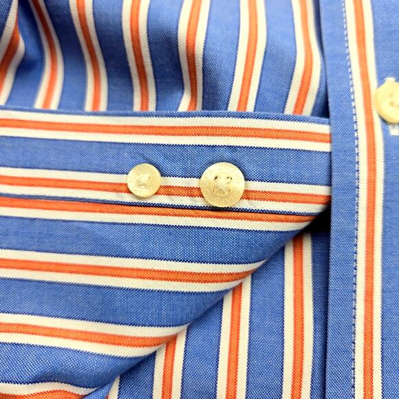 Chaps men's shirt Large L button down causal long sleeves blue stripe - Picture 4 of 8